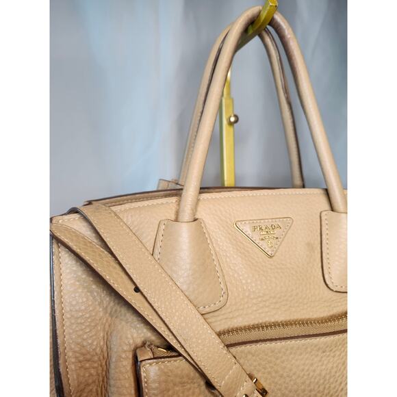 Prada Biege Vitello Daino Tessuto Leather Hand Bag with Crossbody Strap - Picture 6 of 16